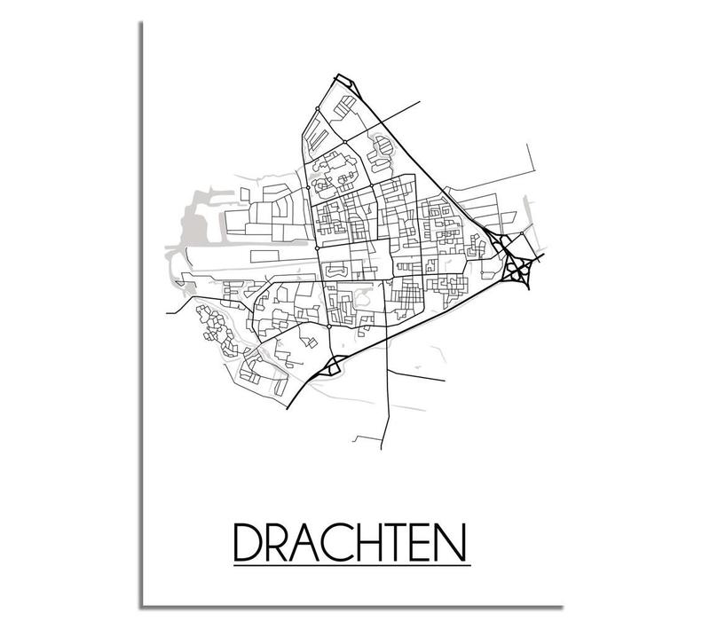 Drachten Stadtplan-poster - Weiß Schwarz Grau