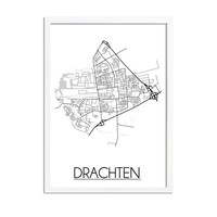 Drachten Stadtplan-poster - Weiß Schwarz Grau