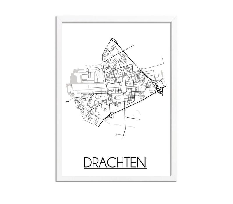 Drachten Stadtplan-poster - Weiß Schwarz Grau