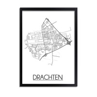 Drachten Stadtplan-poster - Weiß Schwarz Grau
