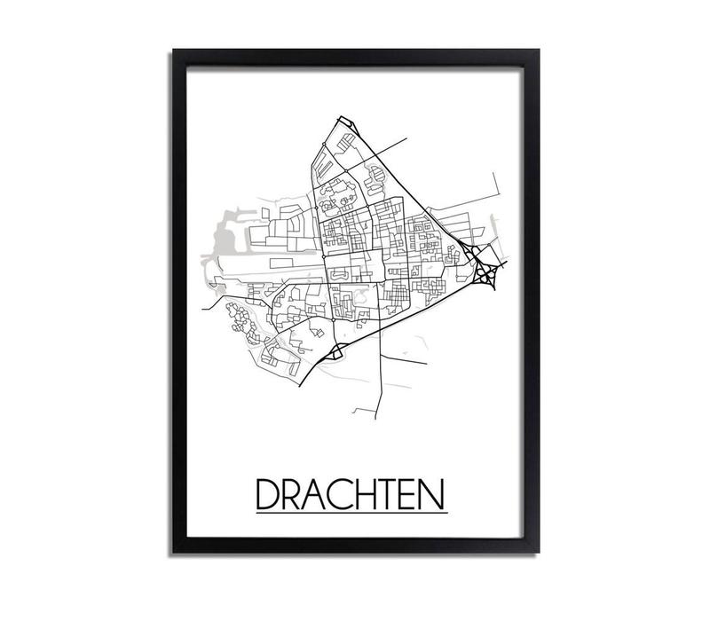 Drachten Stadtplan-poster - Weiß Schwarz Grau
