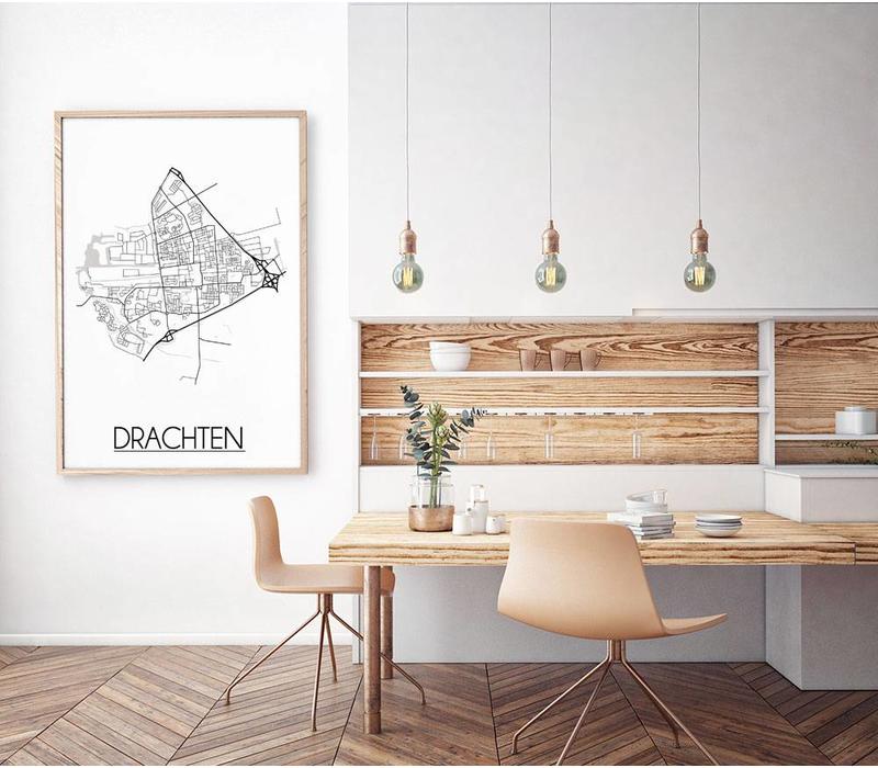 Drachten Stadtplan-poster - Weiß Schwarz Grau
