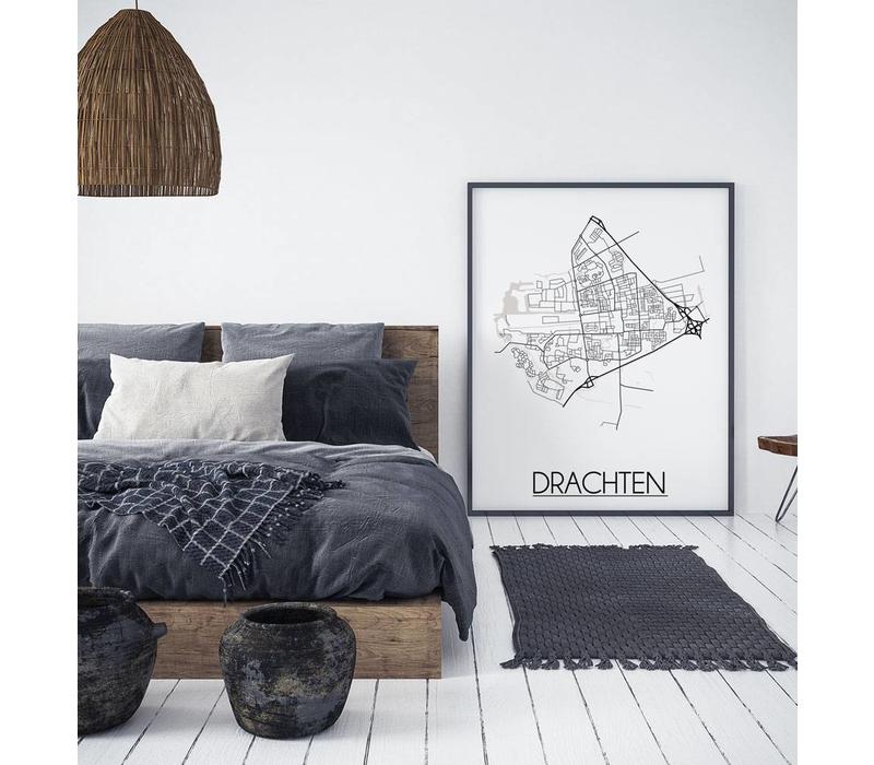 Drachten Stadtplan-poster - Weiß Schwarz Grau