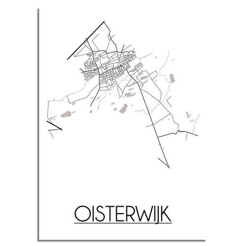 Oisterwijk Stadtplan-poster - Weiß Schwarz Grau 