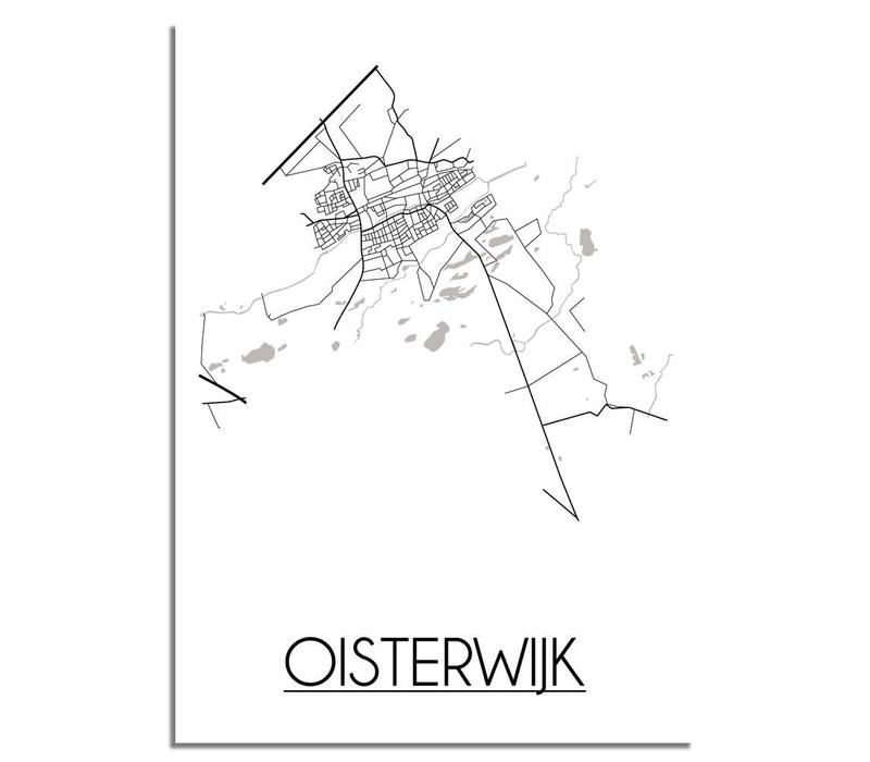 Oisterwijk Stadtplan-poster - Weiß Schwarz Grau