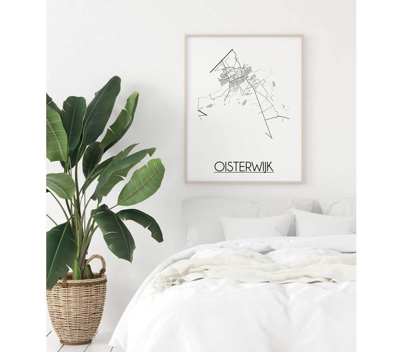 Oisterwijk Stadtplan-poster - Weiß Schwarz Grau