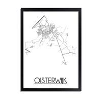 Oisterwijk Stadtplan-poster - Weiß Schwarz Grau