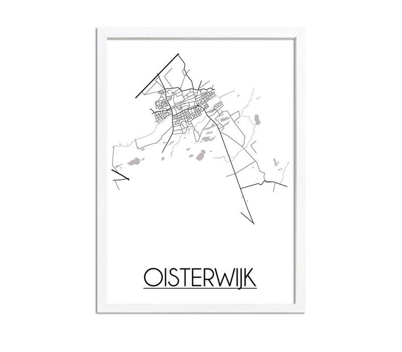 Oisterwijk Stadtplan-poster - Weiß Schwarz Grau