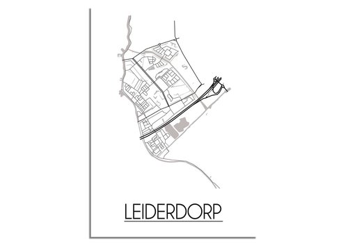 DesignClaud Leiderdorp Stadtplan-poster - Weiß Schwarz Grau