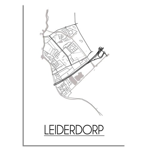 Leiderdorp Stadtplan-poster - Weiß Schwarz Grau 