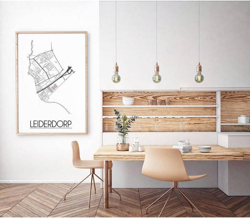 Leiderdorp Stadtplan-poster - Weiß Schwarz Grau