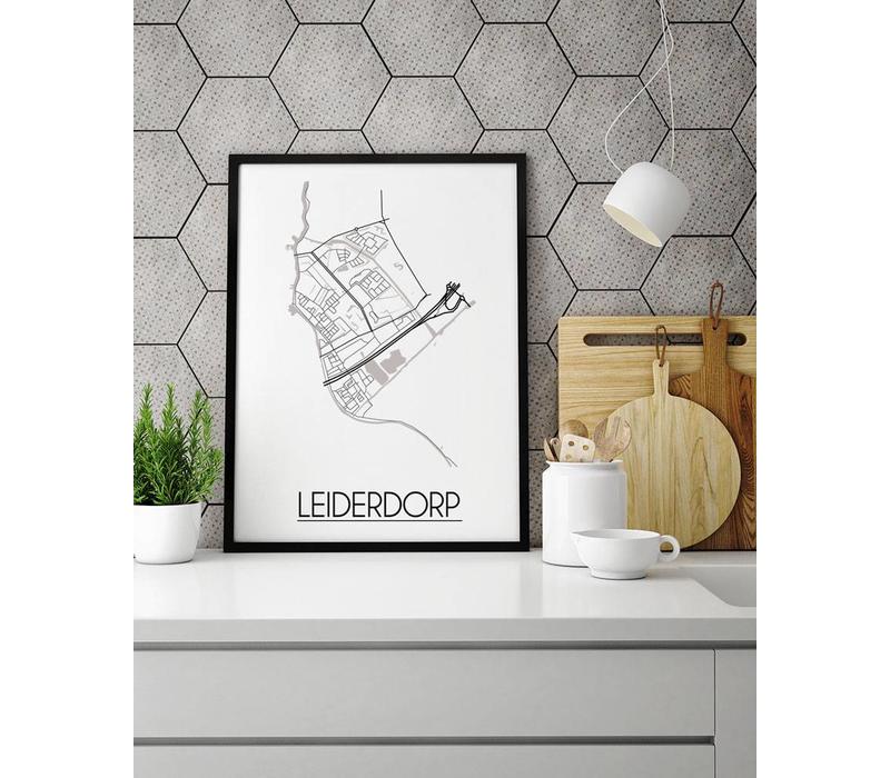 Leiderdorp Stadtplan-poster - Weiß Schwarz Grau