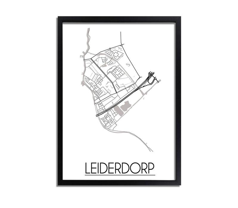 Leiderdorp Stadtplan-poster - Weiß Schwarz Grau