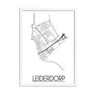 Leiderdorp Stadtplan-poster - Weiß Schwarz Grau