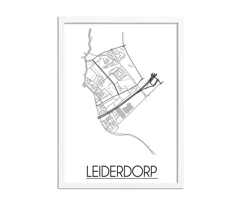 Leiderdorp Stadtplan-poster - Weiß Schwarz Grau
