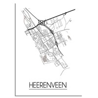 Heerenveen Stadtplan-poster - Weiß Schwarz Grau