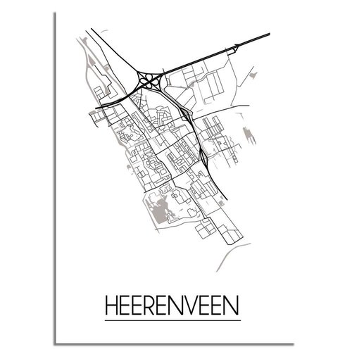 Heerenveen Stadtplan-poster - Weiß Schwarz Grau 