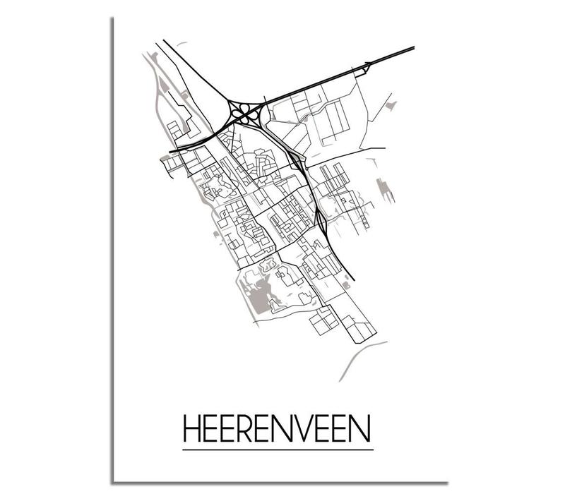 Heerenveen Stadtplan-poster - Weiß Schwarz Grau