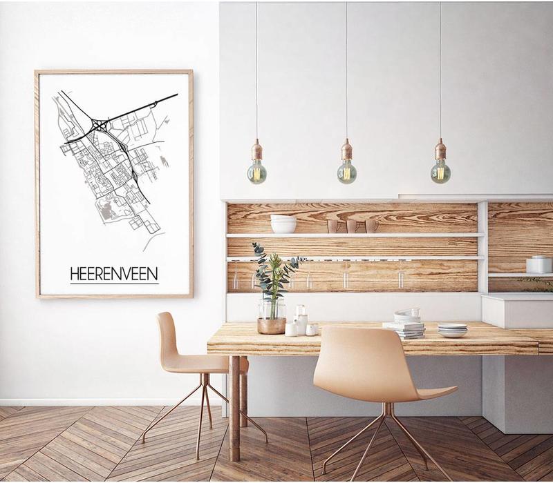 Heerenveen Stadtplan-poster - Weiß Schwarz Grau