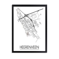 Heerenveen Stadtplan-poster - Weiß Schwarz Grau