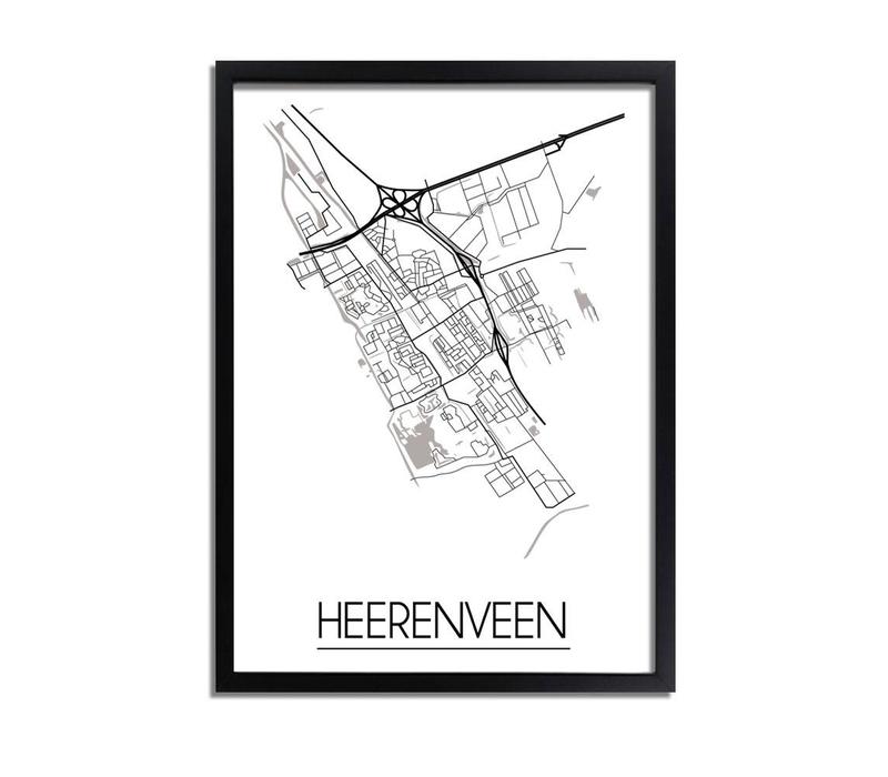 Heerenveen Stadtplan-poster - Weiß Schwarz Grau