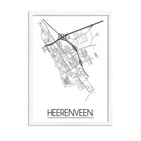 Heerenveen Stadtplan-poster - Weiß Schwarz Grau