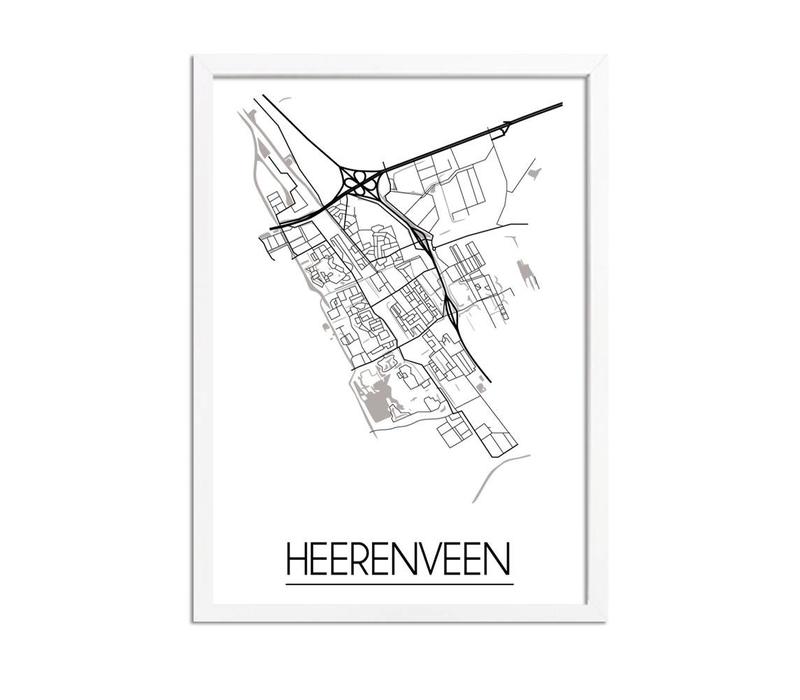 Heerenveen Stadtplan-poster - Weiß Schwarz Grau