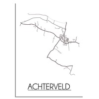 Achterveld Stadtplan-poster - Weiß Schwarz Grau