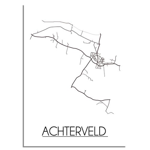 Achterveld Stadtplan-poster - Weiß Schwarz Grau 