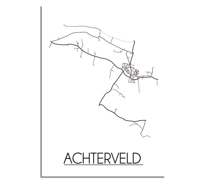 Achterveld Stadtplan-poster - Weiß Schwarz Grau