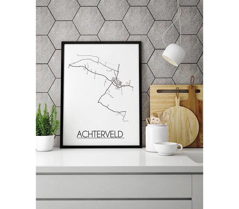 Achterveld Stadtplan-poster - Weiß Schwarz Grau