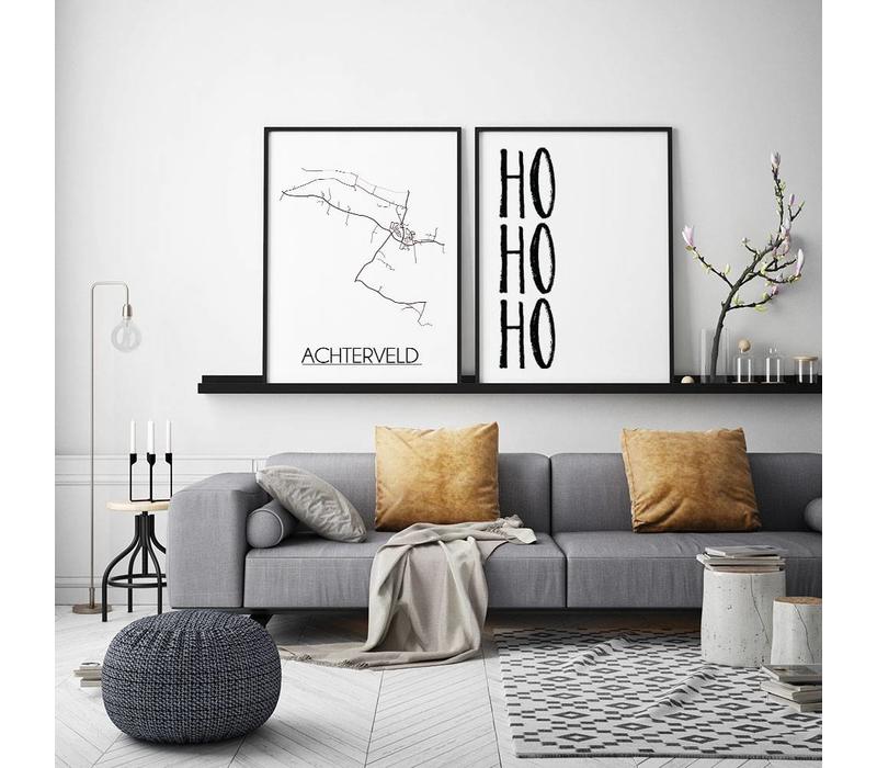 Achterveld Stadtplan-poster - Weiß Schwarz Grau