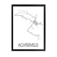 Achterveld Stadtplan-poster - Weiß Schwarz Grau