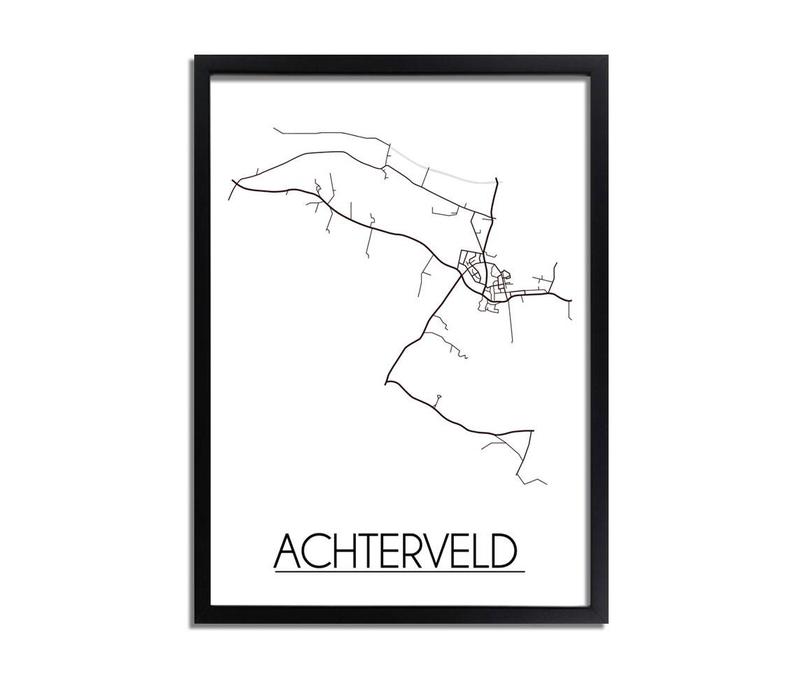 Achterveld Stadtplan-poster - Weiß Schwarz Grau