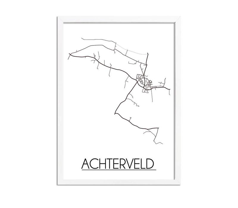 Achterveld Stadtplan-poster - Weiß Schwarz Grau