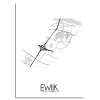 Ewijk Stadtplan-poster - Weiß Schwarz Grau