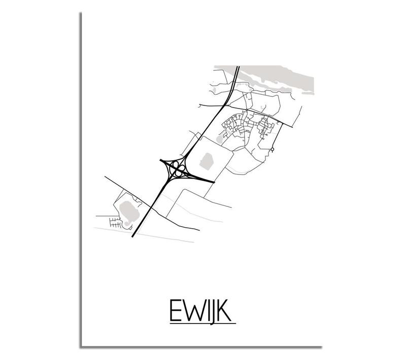 Ewijk Stadtplan-poster - Weiß Schwarz Grau
