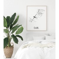 Ewijk Stadtplan-poster - Weiß Schwarz Grau