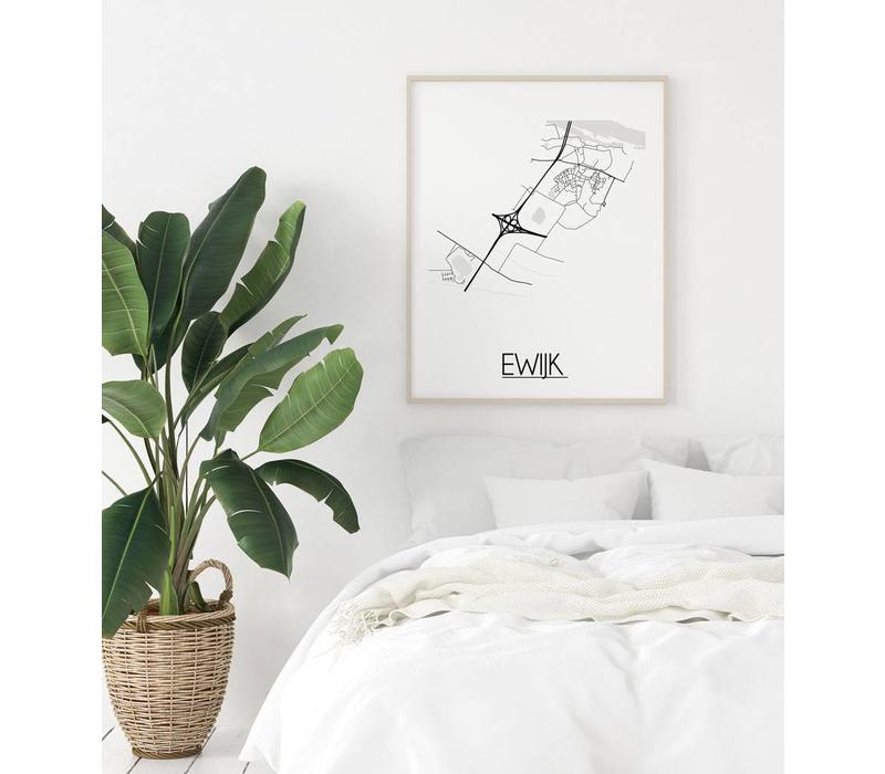 Ewijk Stadtplan-poster - Weiß Schwarz Grau