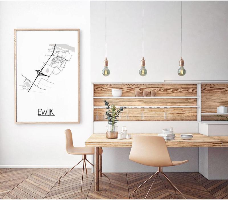 Ewijk Stadtplan-poster - Weiß Schwarz Grau