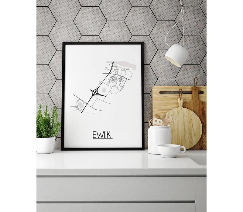 Ewijk Stadtplan-poster - Weiß Schwarz Grau