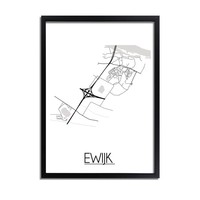 Ewijk Stadtplan-poster - Weiß Schwarz Grau