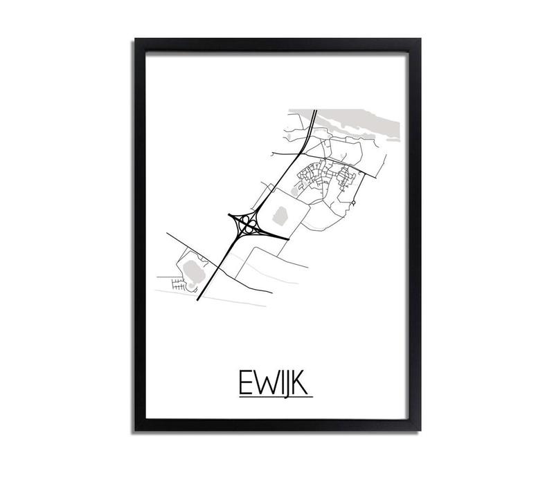 Ewijk Stadtplan-poster - Weiß Schwarz Grau