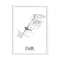 Ewijk Stadtplan-poster - Weiß Schwarz Grau