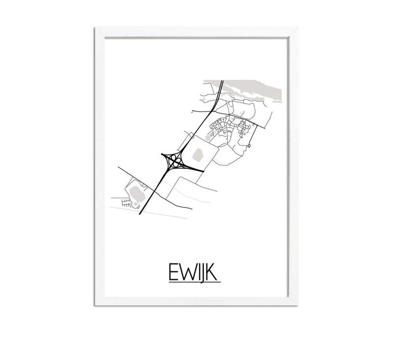 Ewijk Stadtplan-poster - Weiß Schwarz Grau
