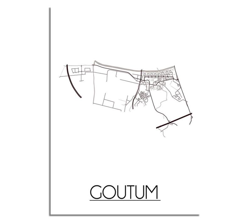 Goutum Stadtplan-poster - Weiß Schwarz Grau