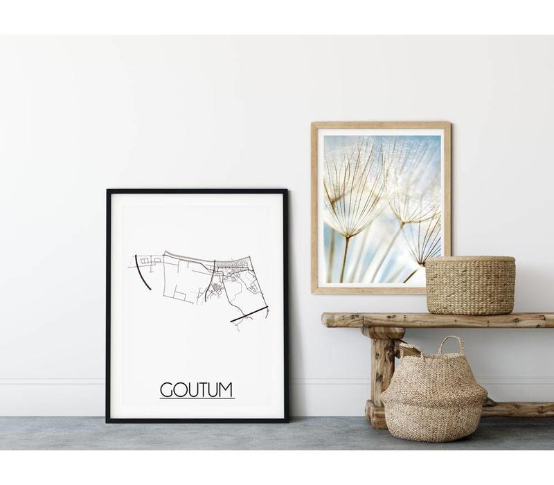 Goutum Stadtplan-poster - Weiß Schwarz Grau