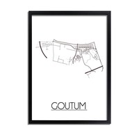 Goutum Stadtplan-poster - Weiß Schwarz Grau