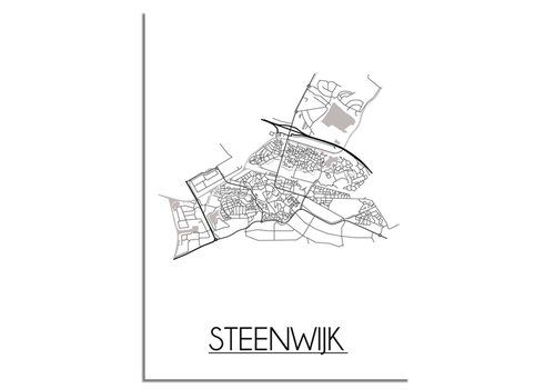 DesignClaud Steenwijk Stadtplan-poster - Weiß Schwarz Grau