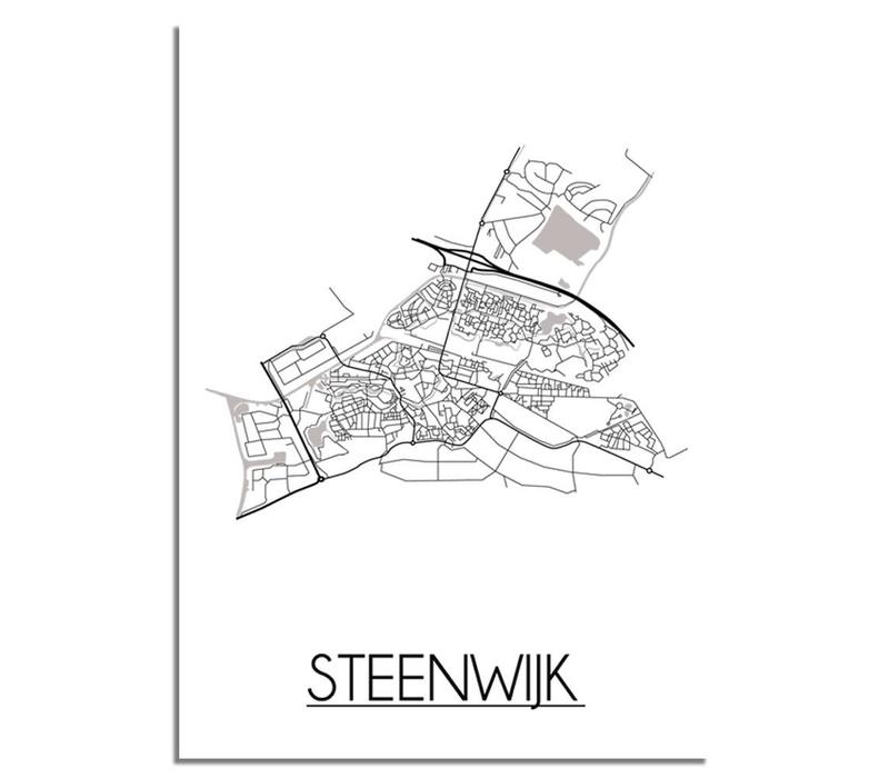 Steenwijk Stadtplan-poster - Weiß Schwarz Grau